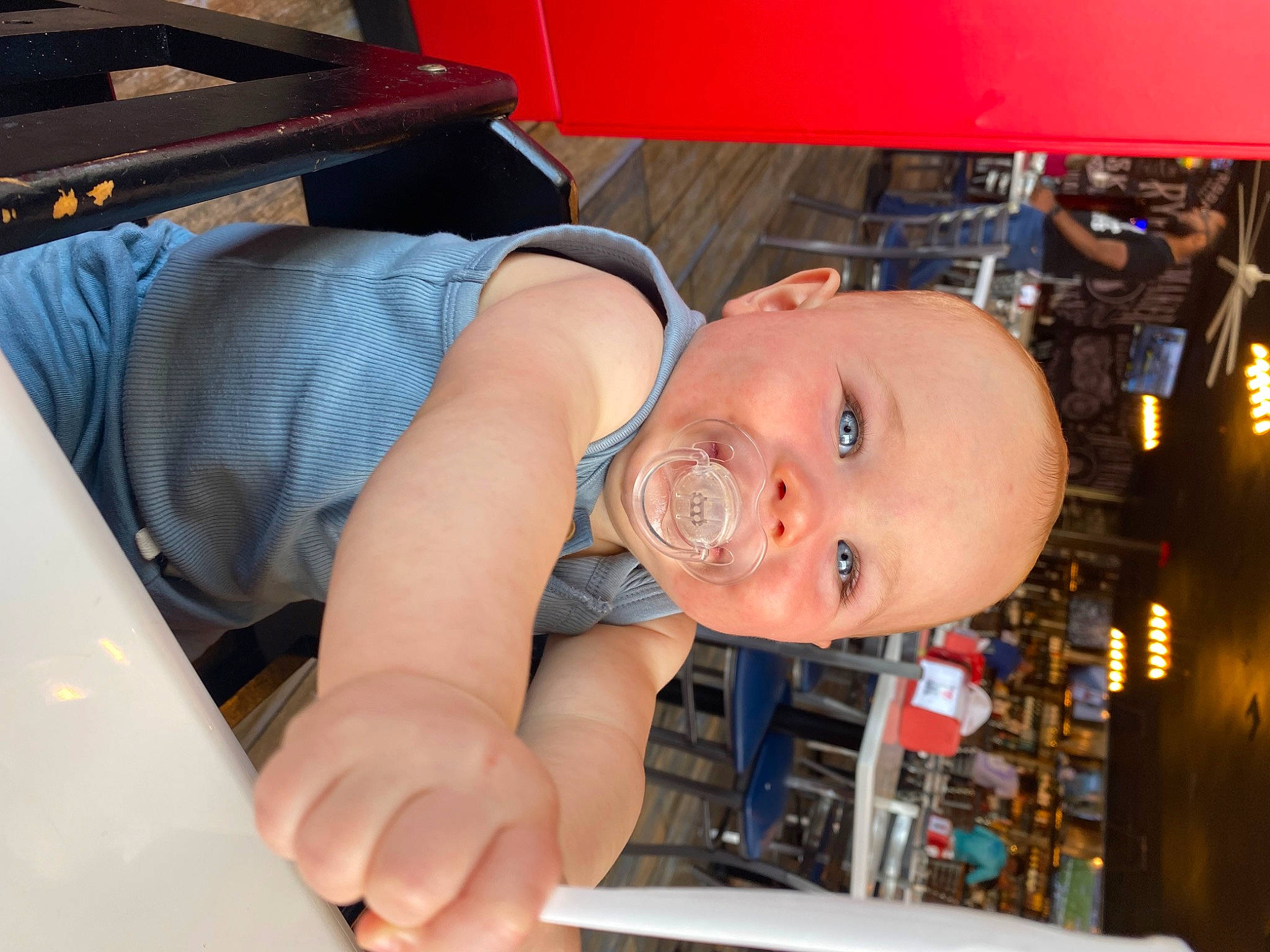 Kaysen joined the competition — help win amazing prizes! baby, baby_toddler_clothing, chair, chest, child, computer_keyboard, elbow, fun, happy, machine, person, room, sitting, smile, t_shirt, thumb, toddler