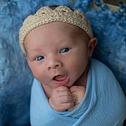 Mason is registered to the contest to win money with this photo: baby, newborn, blue_blanket, knit_crown, infant, face, hands, blue_eyes, wrapped, soft_texture, cute, portrait, resting, closeup, child, sleeping_area, cozy, newborn_photography, baby_boy, blanket