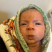 Antonin participe au concours pour gagner de l'argent avec cette photo : baby, infant, blanket, wrapped, face, puckered_lips, woodland_animals, cute, newborn, cozy, soft_texture, child, portrait, expression, indoor, closeup, human, skin, head, adorable