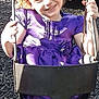 child, swing, playground, purple_dress, smiling, outdoor, sunlight, play, happy, person, short_hair, pink_shoes, grass, trees, recreation, fun, summer, park, seat, chain