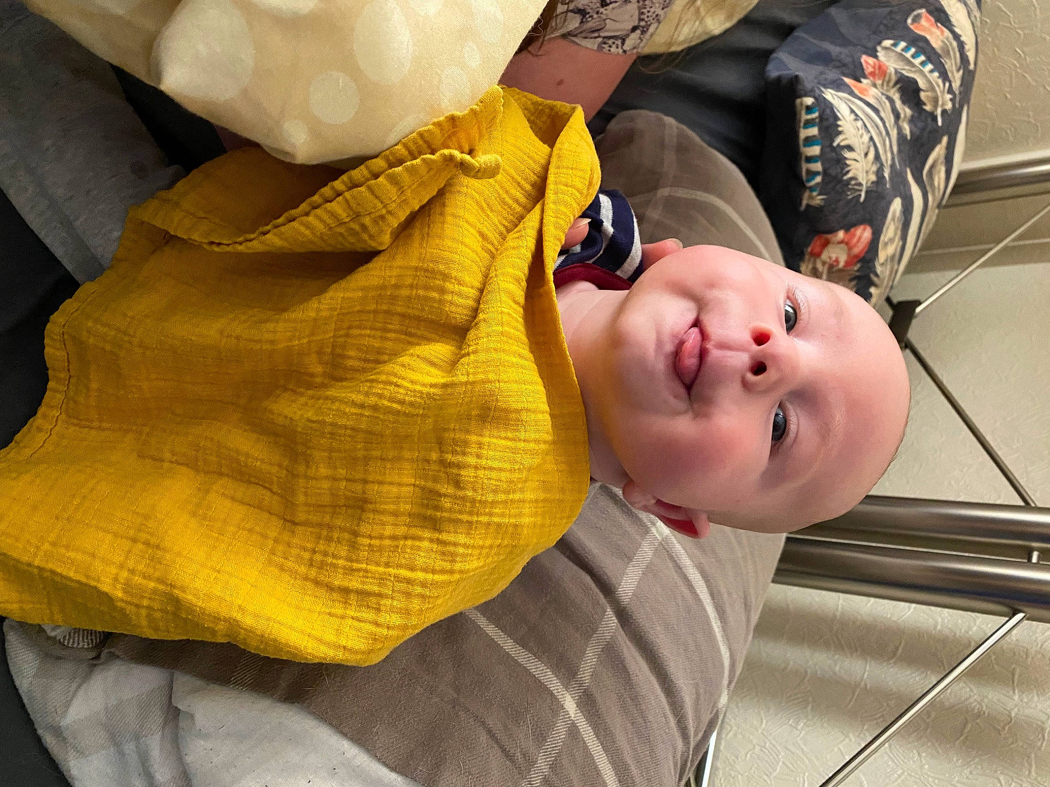 Jenson joined the competition — help win amazing prizes! baby, baby_products, baby_toddler_clothing, child, comfort, dress, face, fun, happy, hat, human_body, linens, pattern, person, skin, sleeve, smile, toddler, white, wood