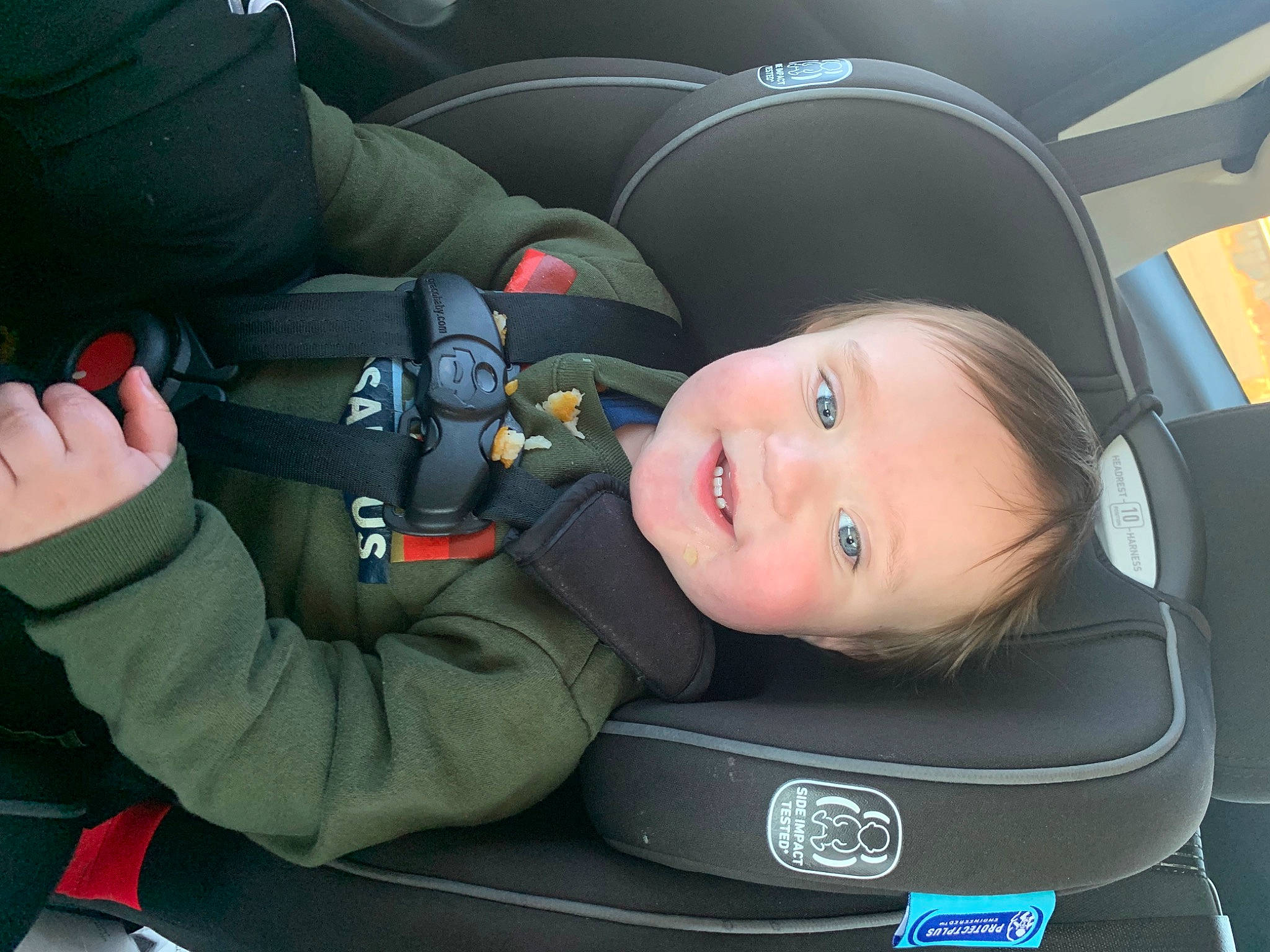Ben joined the competition — help win amazing prizes! automotive_design, automotive_exterior, baby_in_car_seat, car, car_seat, car_seat_cover, comfort, gesture, head_restraint, light, mode_of_transport, motor_vehicle, person, personal_luxury_car, product, seat_belt, smile, steering_part, steering_wheel, toddler