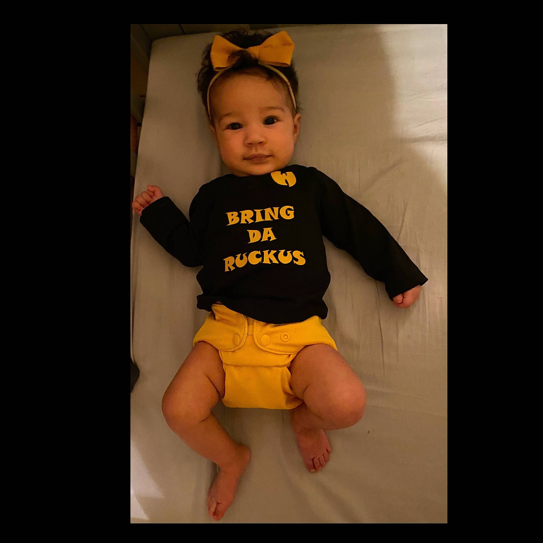 Isla joined the competition — help win amazing prizes! abdomen, ankle, baby, baby_toddler_clothing, barefoot, costume_accessory, finger, foot, goggles, headband, knee, orange, person, sleeve, sock, stomach, sunglasses, toe, trunk, waist