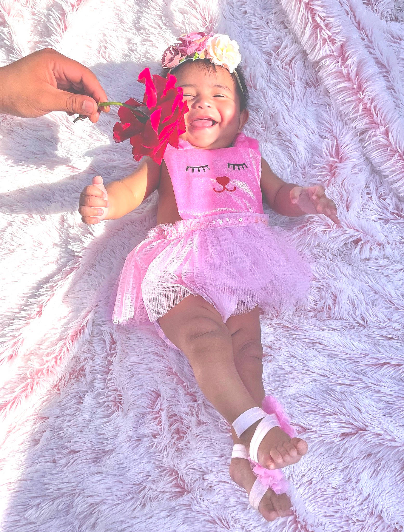 Rosie Love joined the competition — help win amazing prizes! baby, baby_toddler_clothing, beauty, child, dress, embellishment, eye, fun, hair_accessory, happy, headgear, headpiece, joy, magenta, mythical_creature, person, petal, pink, purple, recreation