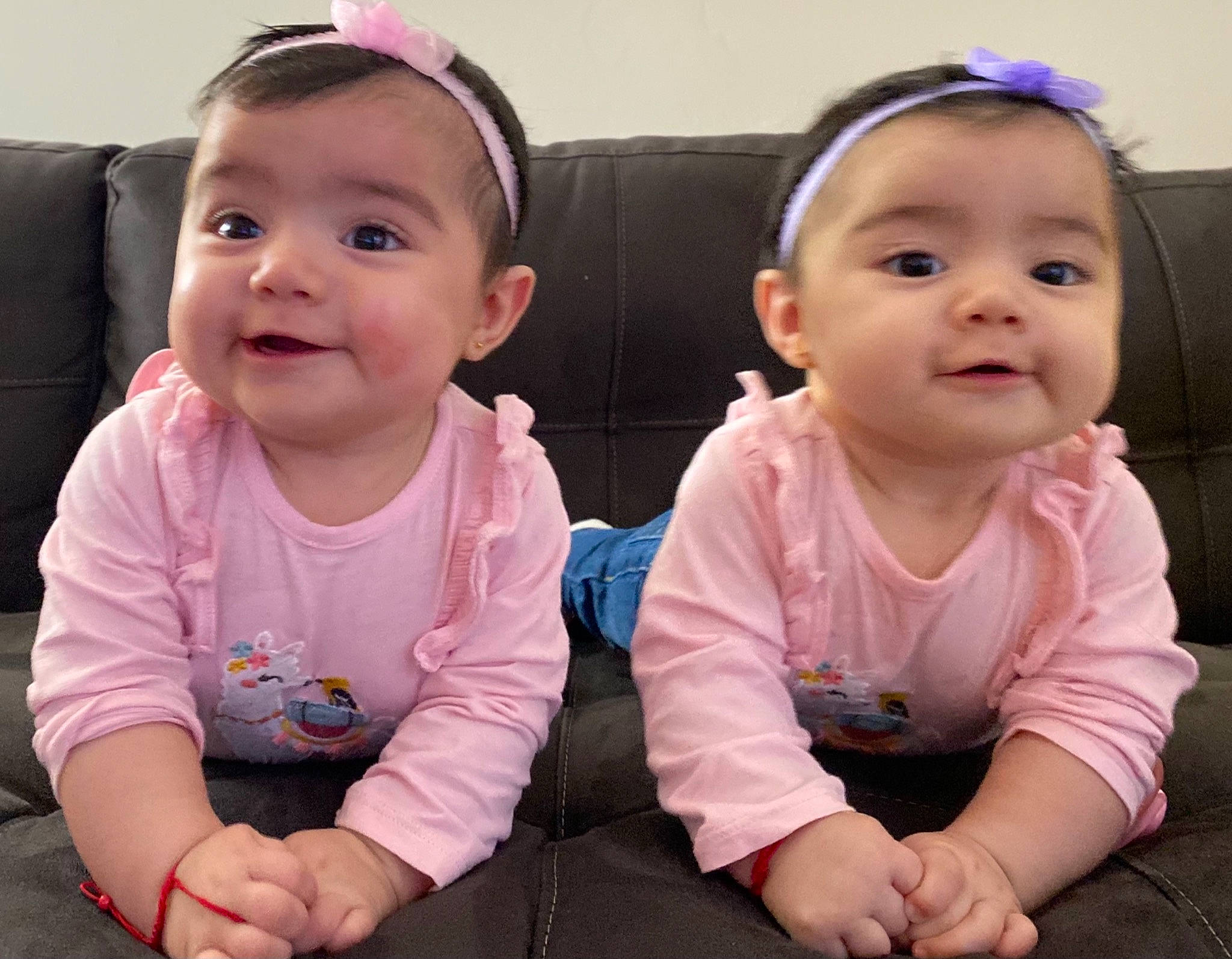 Allison Y Gabriella is registered to the contest to win money with this photo: arm, baby, baby_toddler_clothing, cheek, child, ear, eye, hair_accessory, hand, head, headband, headpiece, iris, joy, lip, mouth, nose, person, pink, skin