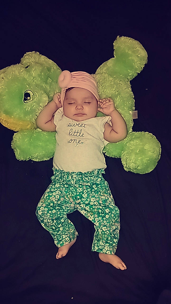 Allyson joined the competition — help win amazing prizes! baby, baby_toddler_clothing, child, cool, eye, fictional_character, fun, gesture, happy, headwear, mammal, people_in_nature, person, sleeve, standing, stuffed_toy, t_shirt, thigh, thumb, toddler