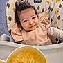 Alyara joined the competition — help win amazing prizes! baby, baby_food, bib, bowl, child, clothing, curious_eyes, cute, face, feeding_time, food, hair_tie, high_chair, indoor, infant, messy_face, seat, smile, spoon, table