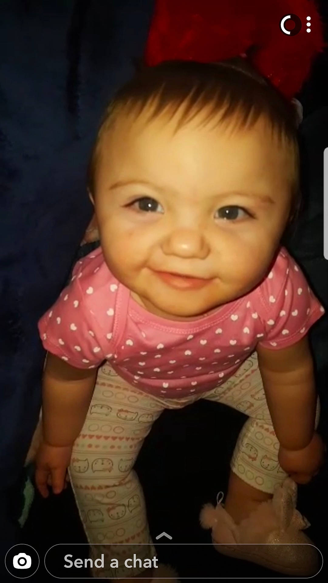 Emily A is registered to the contest to win money with this photo: baby, cheek, child, chin, eye, eyebrow, face, facial_expression, forehead, fun, head, iris, lip, mouth, neck, nose, person, pink, skin, smile