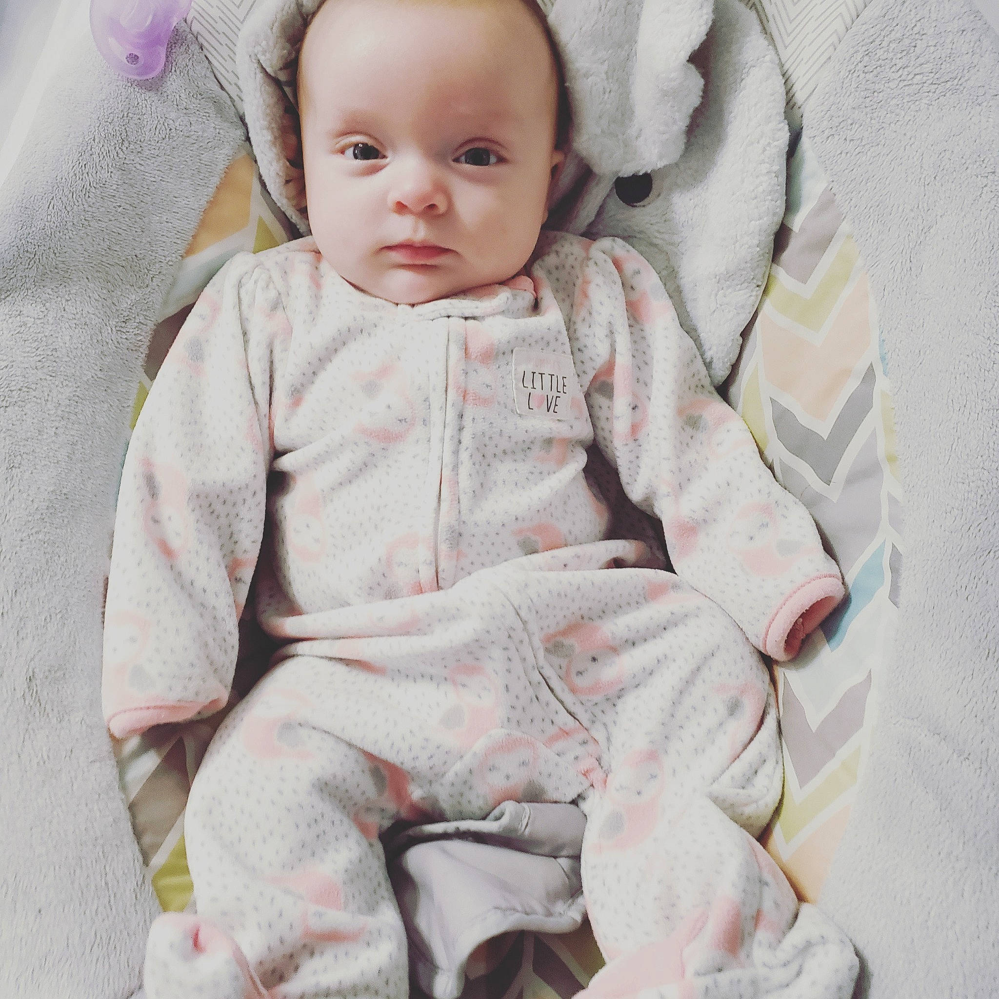 Natalie joined the competition — help win amazing prizes! baby, baby_products, baby_toddler_clothing, cheek, child, person, pink, product, sitting, sleeve, smile, toddler