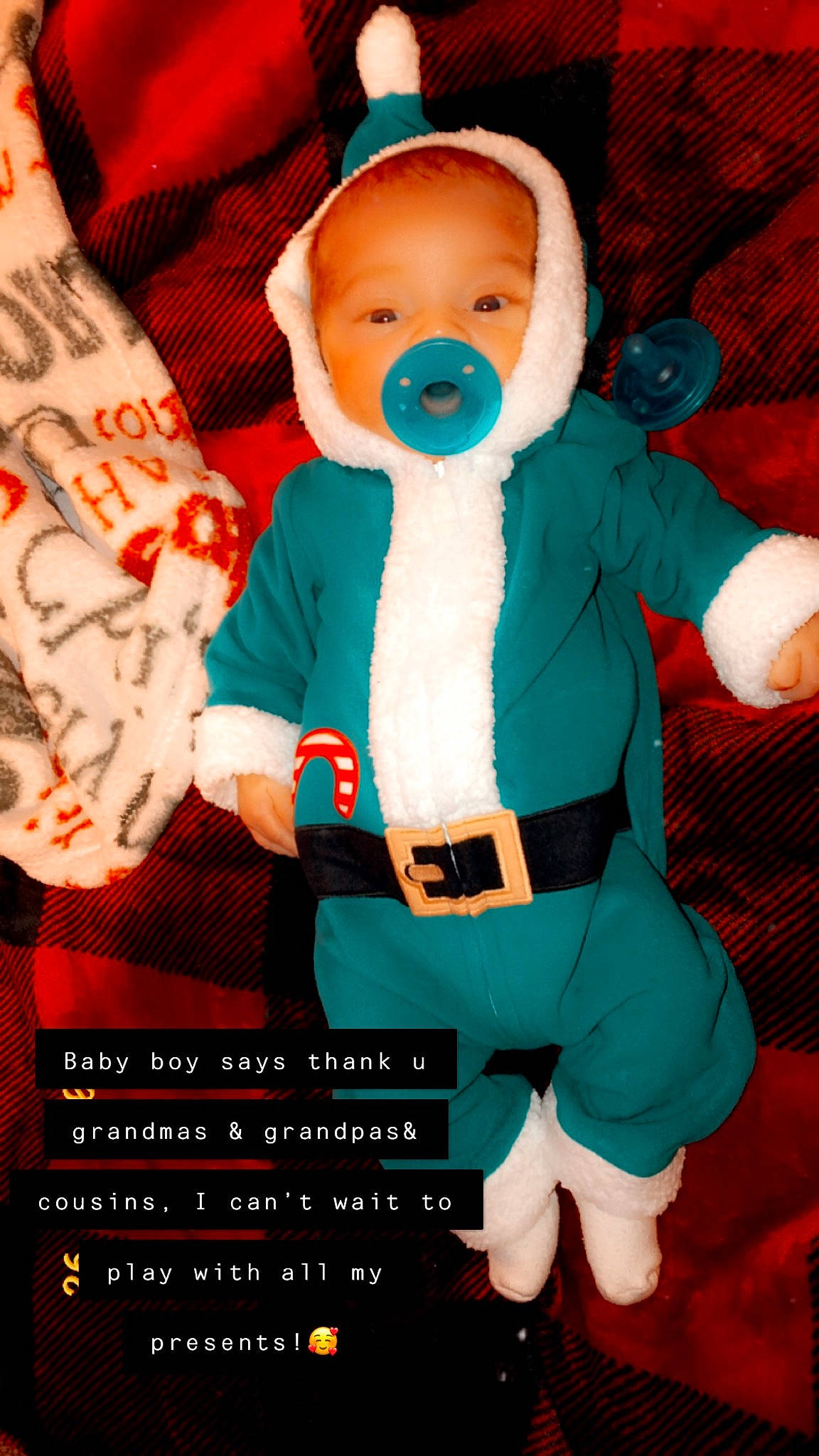 Elijah joined the competition — help win amazing prizes! baby, baby_products, baby_toddler_clothing, christmas, costume, costume_accessory, costume_hat, fictional_character, fur, mascot, person, plush, stuffed_toy, toy