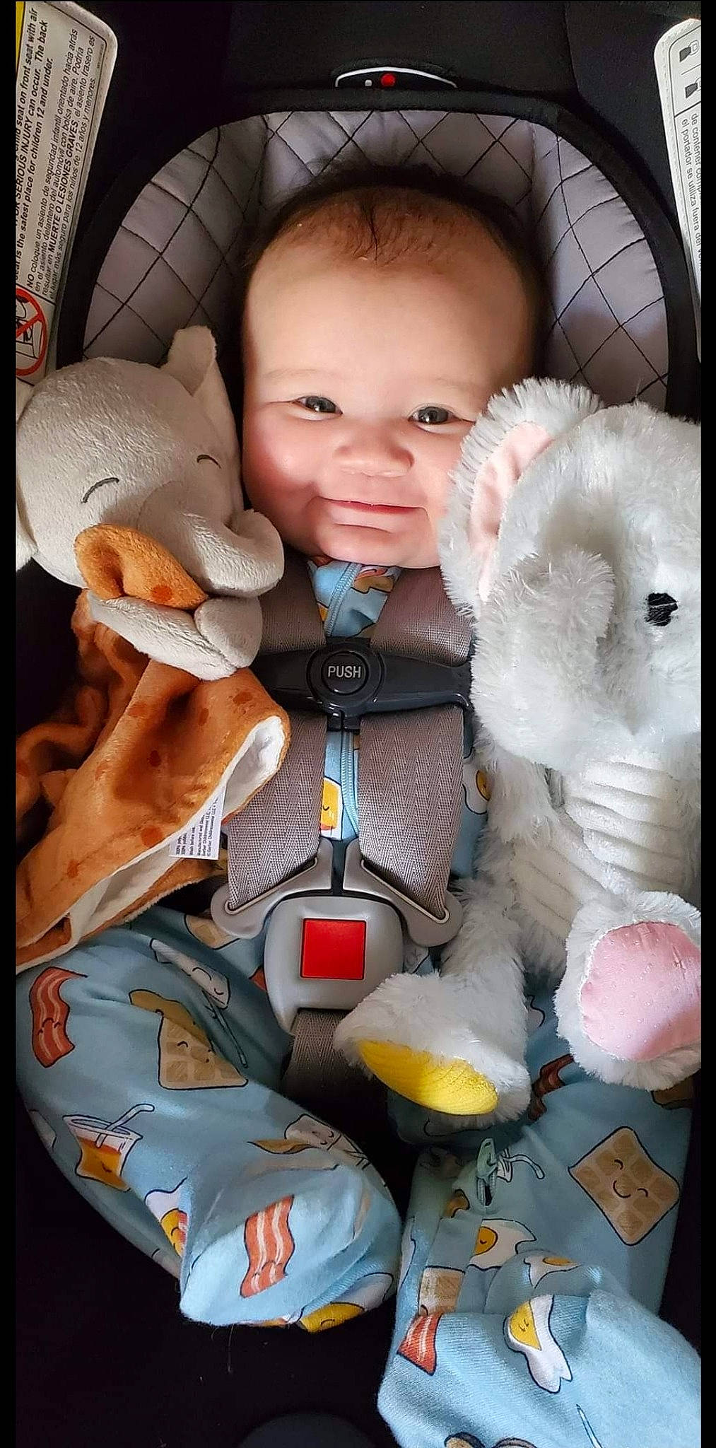 Aria is registered to the contest to win money with this photo: art, baby, baby_products, baby_toddler_clothing, car_seat, child, doll, fashion_accessory, flash_photography, fur, happy, person, personal_protective_equipment, photo_caption, portrait_photography, selfie, sitting, smile, stuffed_toy, toddler