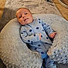 Howard joined the competition — help win amazing prizes! baby, infant, onesie, smiley_face, pillow, carpet, floor, blue_clothing, soft_texture, comfort, cute, child, person, indoor, relaxing, face, head, small_hands, sleepwear, lying_down