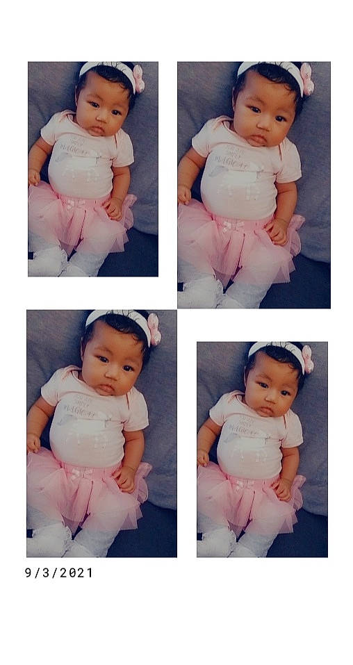 Skylee is registered to the contest to win money with this photo: arm, azure, baby, baby_toddler_clothing, blue, cheek, child, clothing, collar, face, facial_expression, gesture, human, person, photograph, pink, product, purple, sleeve, toddler