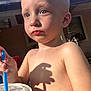 toddler, child, blue_eyes, straw, drink, shadow, hand_shadow, sunlight, outdoor, bare_chest, summer, closeup, portrait, expression, skin, young_child, drinking, plastic_cup, daylight, casual