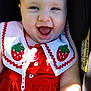 Erina a rejoint le concours — aidez-le/la à gagner de superbes lots ! baby, child, smiling, red_dress, strawberry_embroidery, pacifier, car_seat, happy, blue_eyes, infant, cute, clothing, face, person, seatbelt, sunlight, skin, hand, mouth_open, indoors