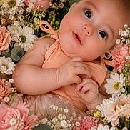 Shaylynn is registered to the contest to win money with this photo: baby, infant, flowers, roses, daisies, pink, white, cute, portrait, nature, floral, garden, child, soft_light, closeup, smile, skin, peaceful, spring, tender