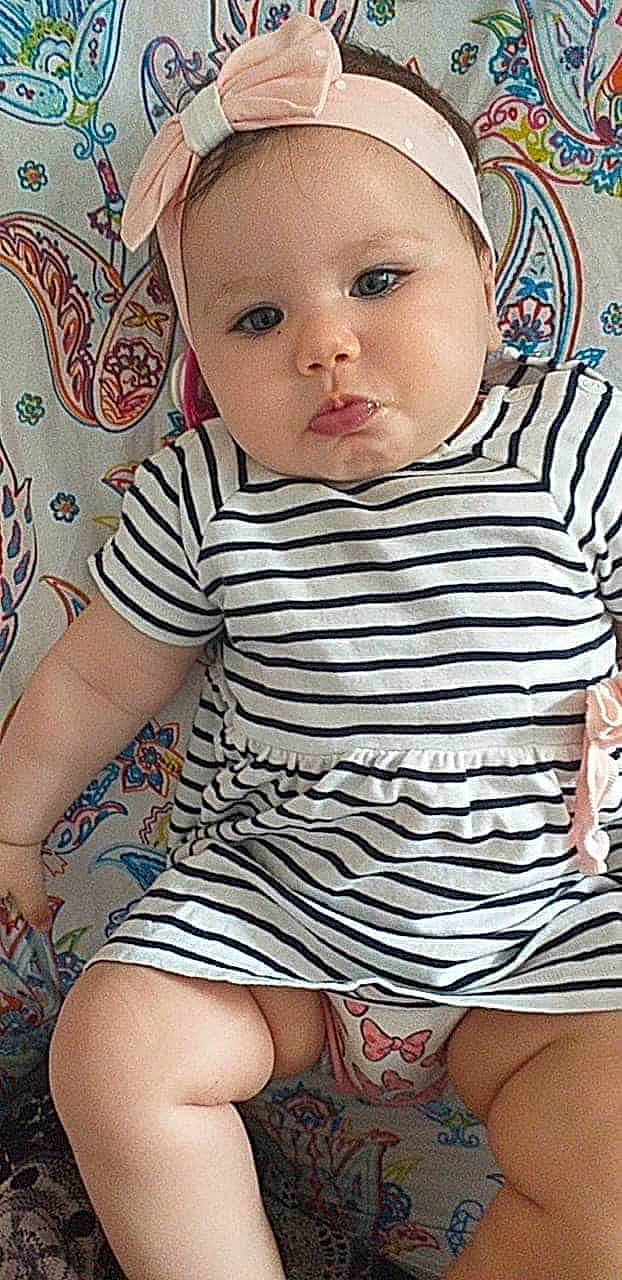 Sophia participe au concours pour gagner de l'argent avec cette photo : baby, baby_toddler_clothing, cheek, child, eye, face, head, leg, mouth, nose, pattern, person, sitting, skin, sleeve, t_shirt, thigh, toddler