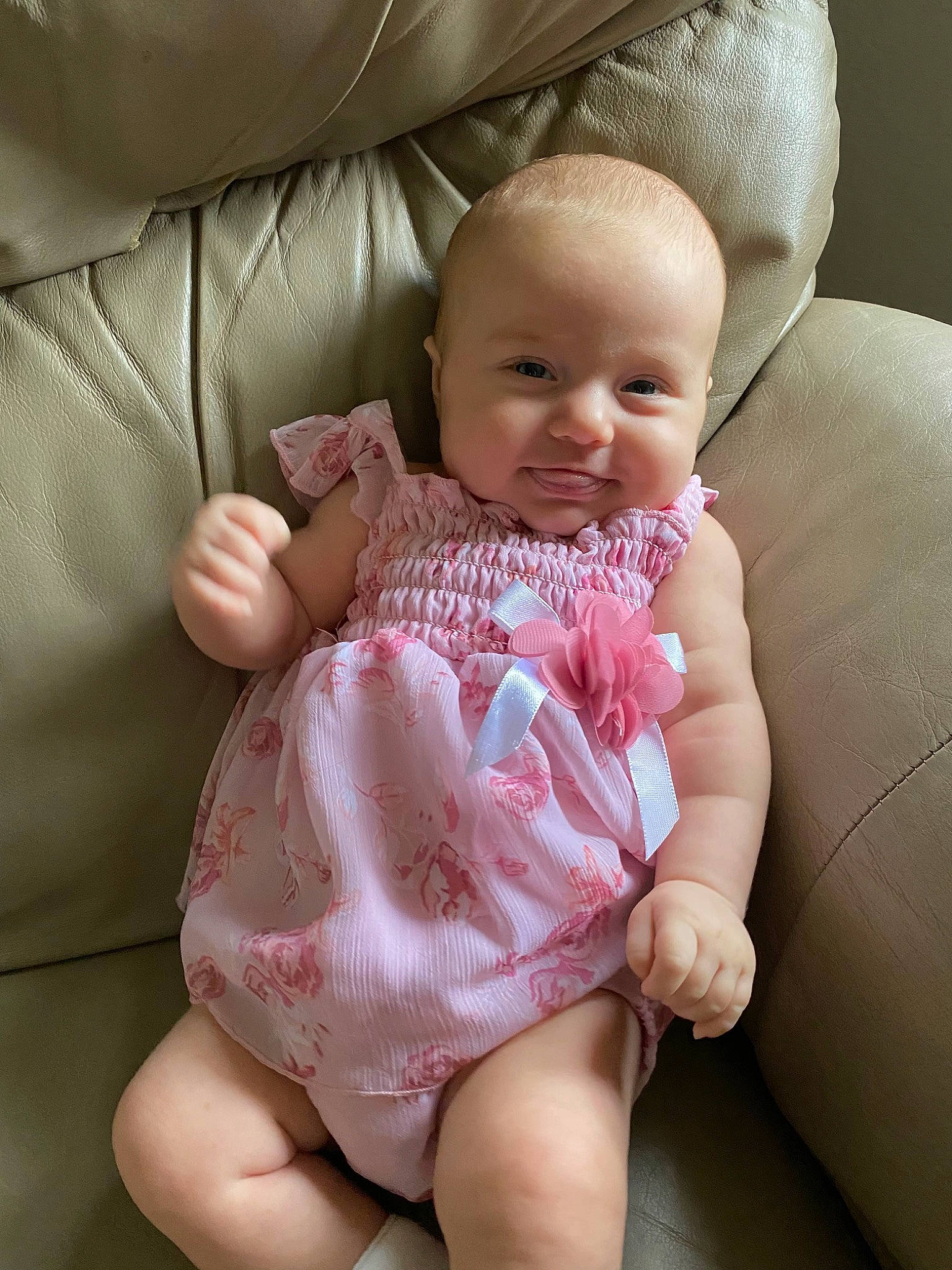 Stephenie joined the competition — help win amazing prizes! arm, baby, baby_toddler_clothing, cheek, chin, comfort, dress, eye, face, finger, head, lip, mouth, neck, person, pink, skin, sleeve, smile, thigh
