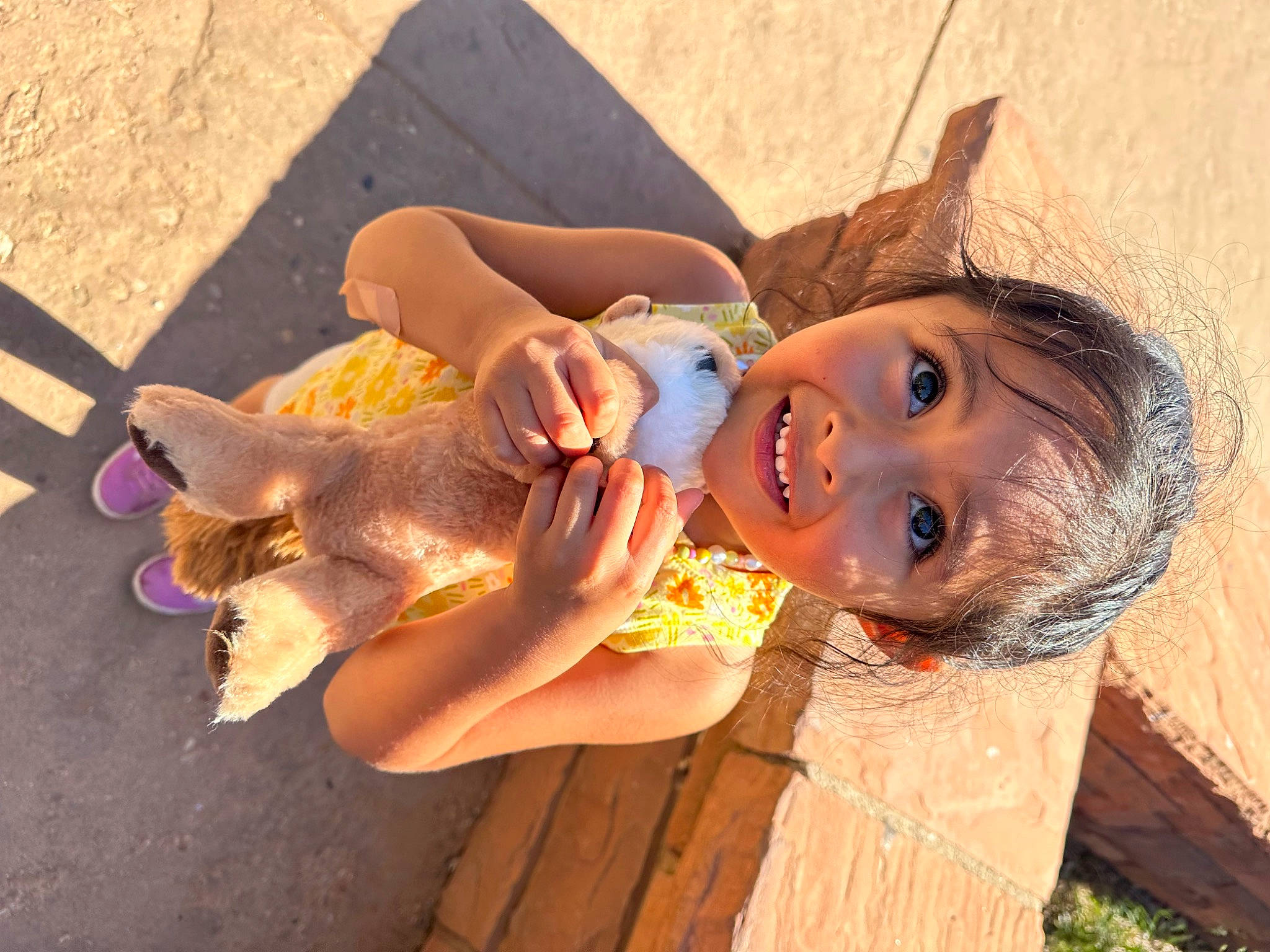 Brooklyn joined the competition — help win amazing prizes! child, companion_dog, doll, dress, facial_expression, fawn, fun, grass, happy, head, joy, landscape, leisure, mammal, person, selfie, skin, toddler, toy, vacation