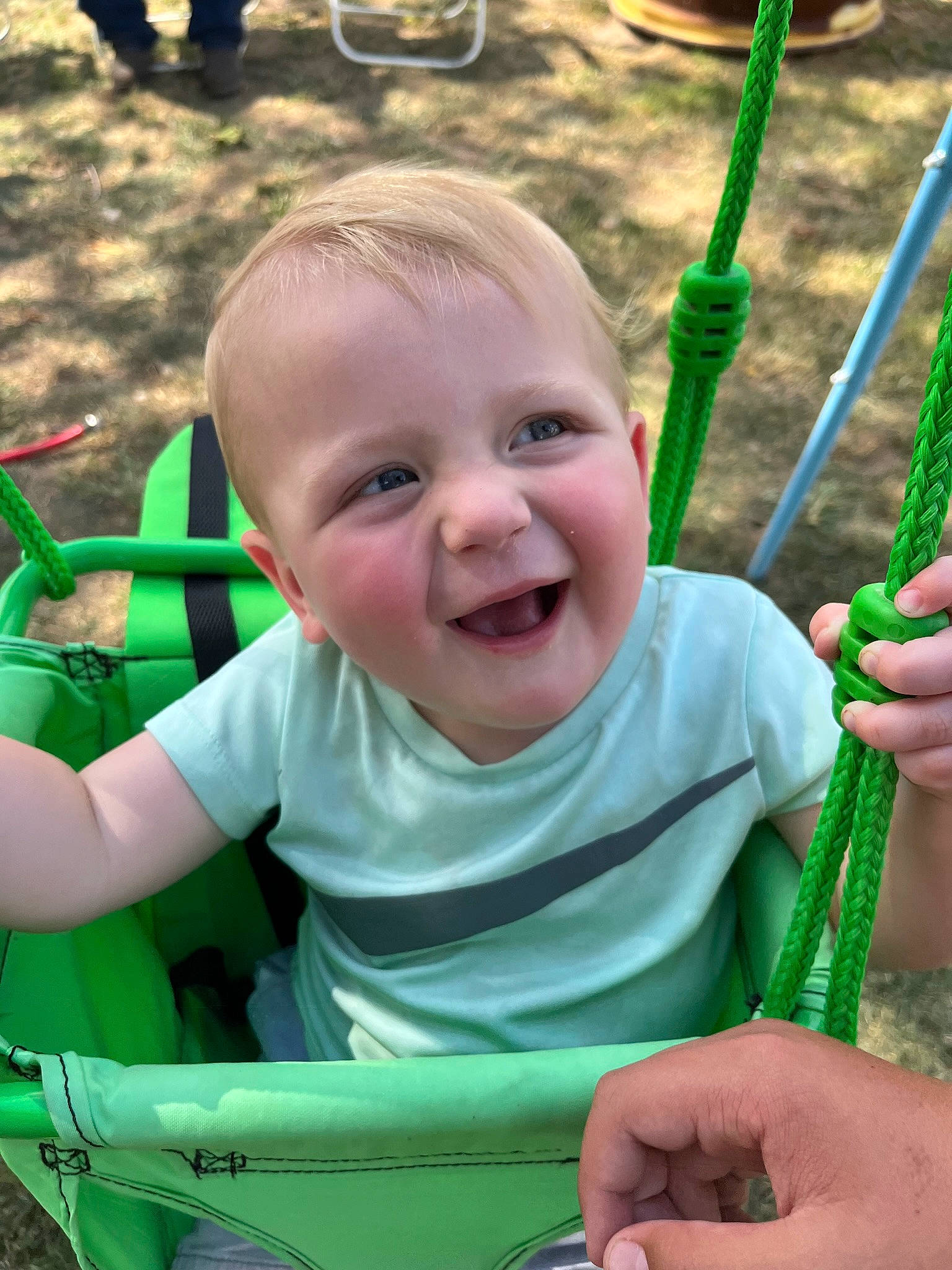 Carsyn joined the competition — help win amazing prizes! eye, facial_expression, finger, fun, grass, green, hand, happy, head, leaf, leisure, people, person, photograph, plant, product, skin, smile, summer, swing