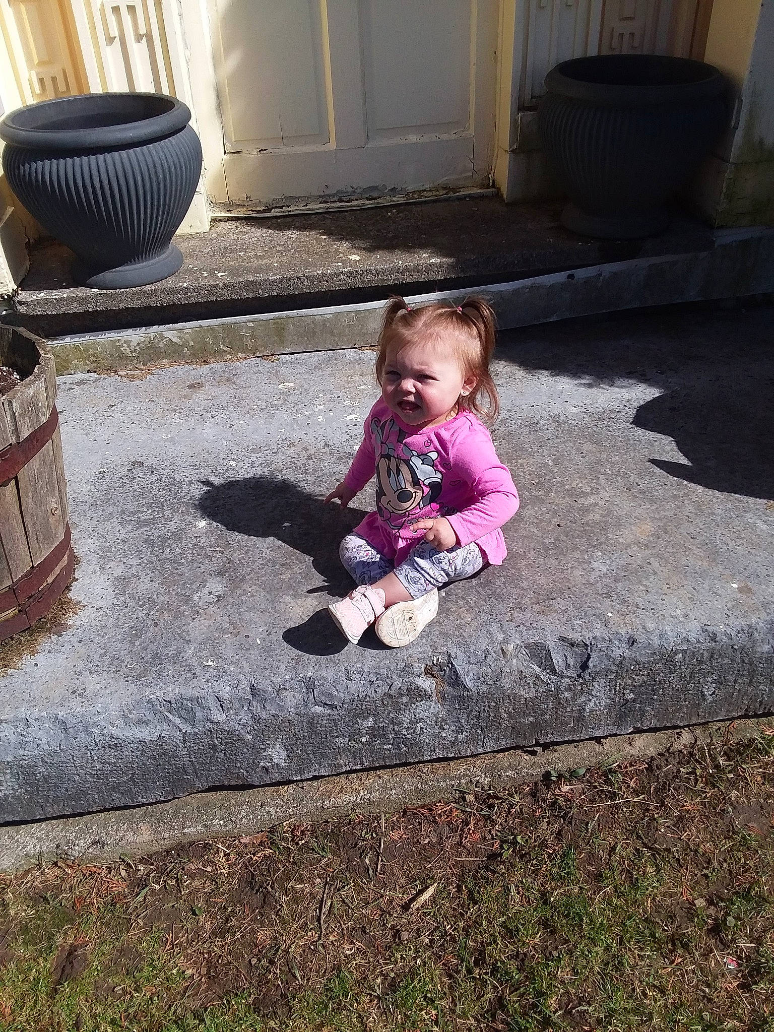 Dorothy is registered to the contest to win money with this photo: backyard, car, child, flower, fun, grass, home, leaf, leg, mountain, people, person, plant, play, sitting, sky, square, toddler, vacation, yard