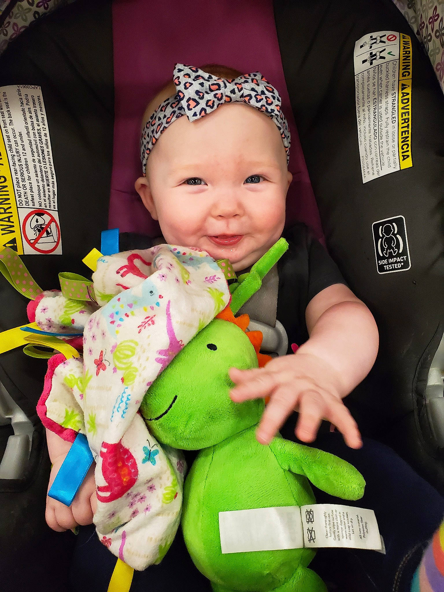 Cadence is registered to the contest to win money with this photo: baby, baby_products, car_seat, cheek, child, happy, person, pink, product, skin, toddler