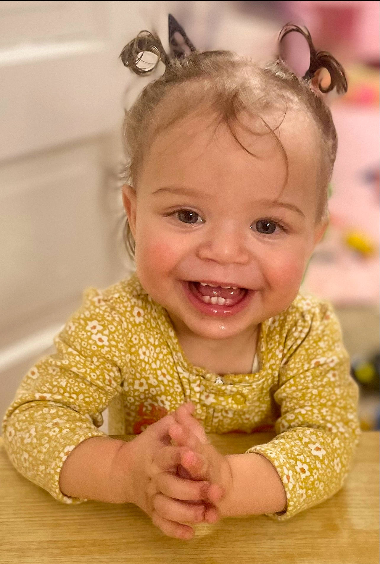 Jaelyn joined the competition — help win amazing prizes! accessories, baby, babylaughing, blonde, bodypart, bracelet, clothing, dress, face, finger, hair, hand, happy, head, indoors, jewelry, laughing, mouth, necklace, person