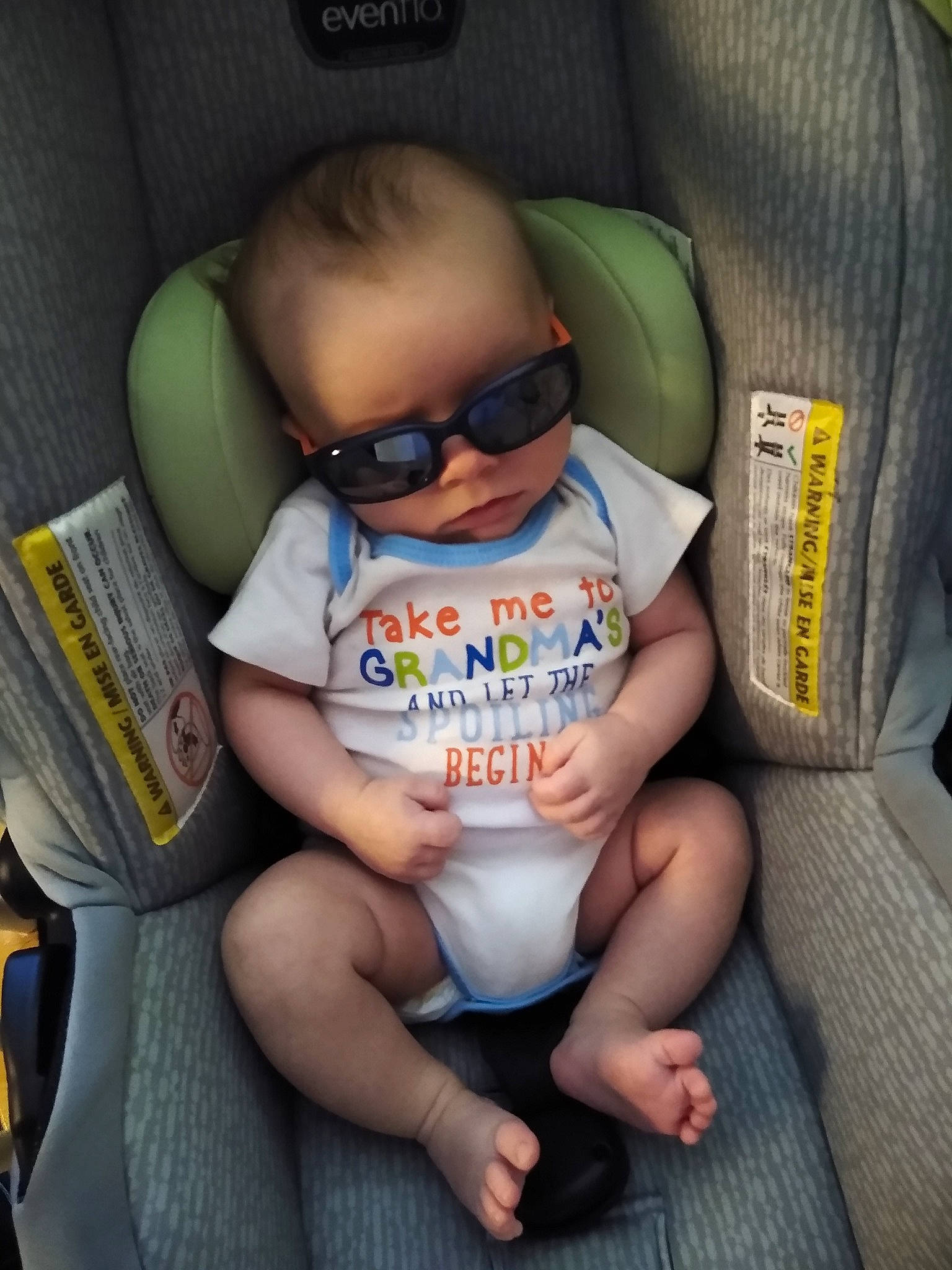 Jaxon joined the competition — help win amazing prizes! baby, baby_in_car_seat, car_seat, child, glasses, person, sitting, toddler