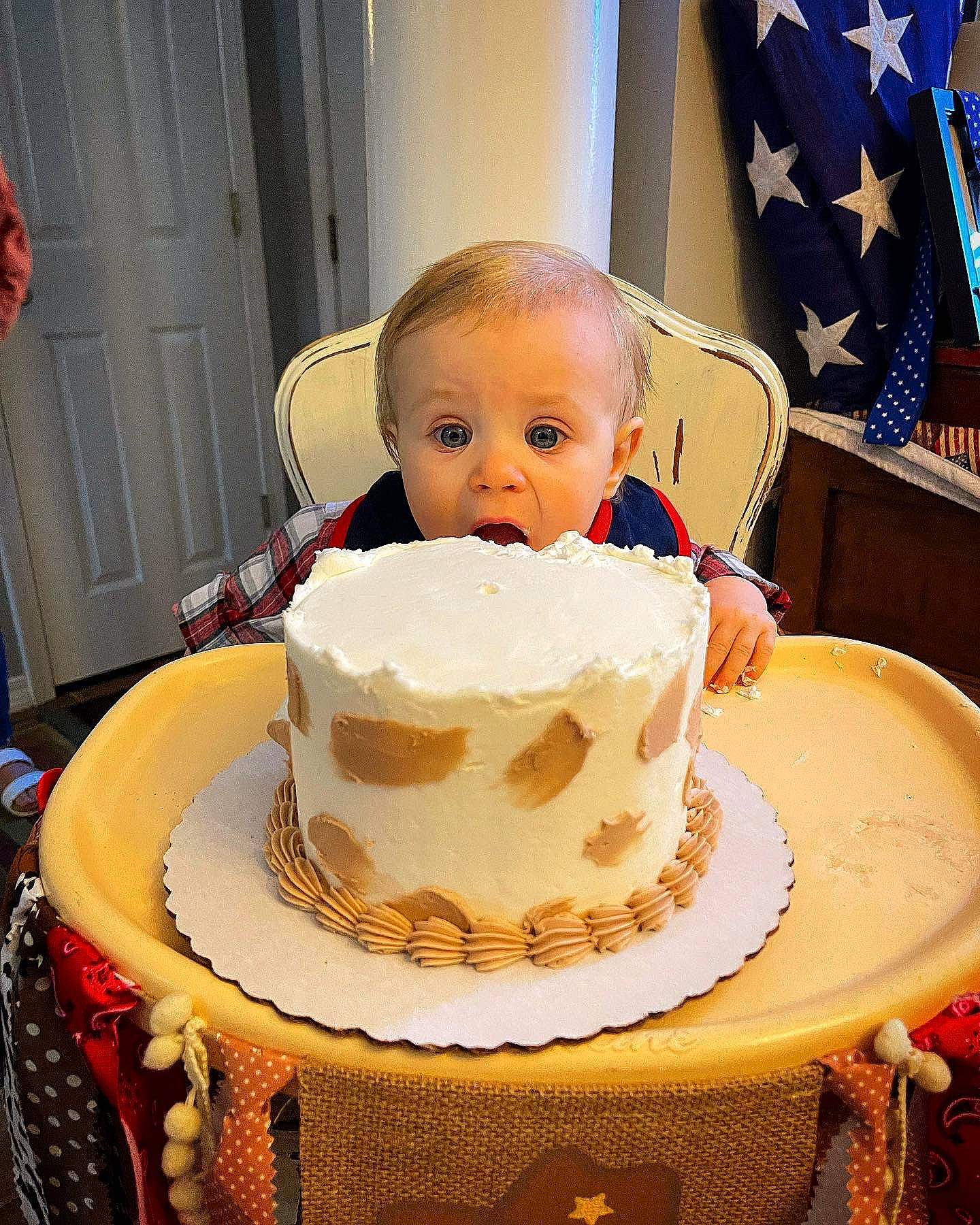 Easton joined the competition — help win amazing prizes! baked_goods, birthday_cake, buttercream, cake, cake_decorating, cake_decorating_supply, cream, dessert, dish, door, event, flag, food, ingredient, person, recipe, sugar_cake, surprise, sweetness, table