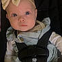 Delilah joined the competition — help win amazing prizes! baby, bow, car_seat, child, clothing, cute, expression, eyes, face, headband, indoor, infant, person, portrait, safety, seatbelt, sitting, straps, wearing, young