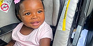 Heaven joined the competition — help win amazing prizes! toddler, child, car_seat, smiling, hair_clips, pink, pastel_clothing, seat_belt, car_interior, happy, cute, baby, portrait, sitting, infant, safety, seat, young_child, person, indoors