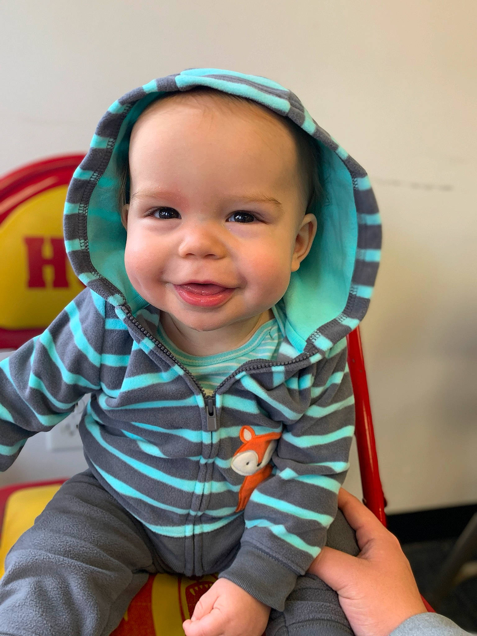 Stanley is registered to the contest to win money with this photo: baby, baby_toddler_clothing, cheek, child, face, head, joy, outerwear, person, play, sitting, skin, smile, toddler, vacation