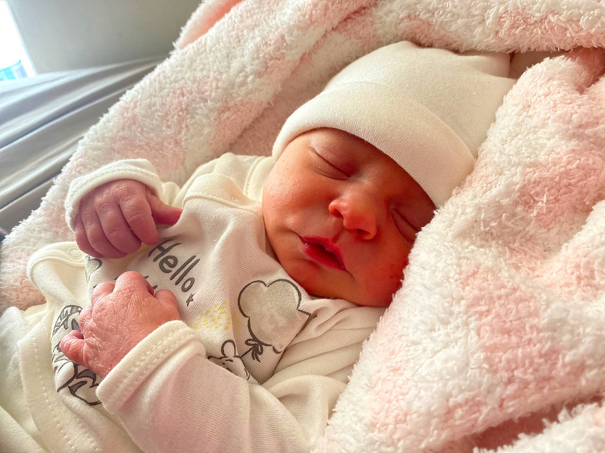 Kinsley Shope is registered to the contest to win money with this photo: baby, baby_products, baby_sleeping, baby_toddler_clothing, bedtime, cheek, child, comfort, event, facial_expression, finger, hat, head, headwear, linens, mouth, nap, nose, person, skin