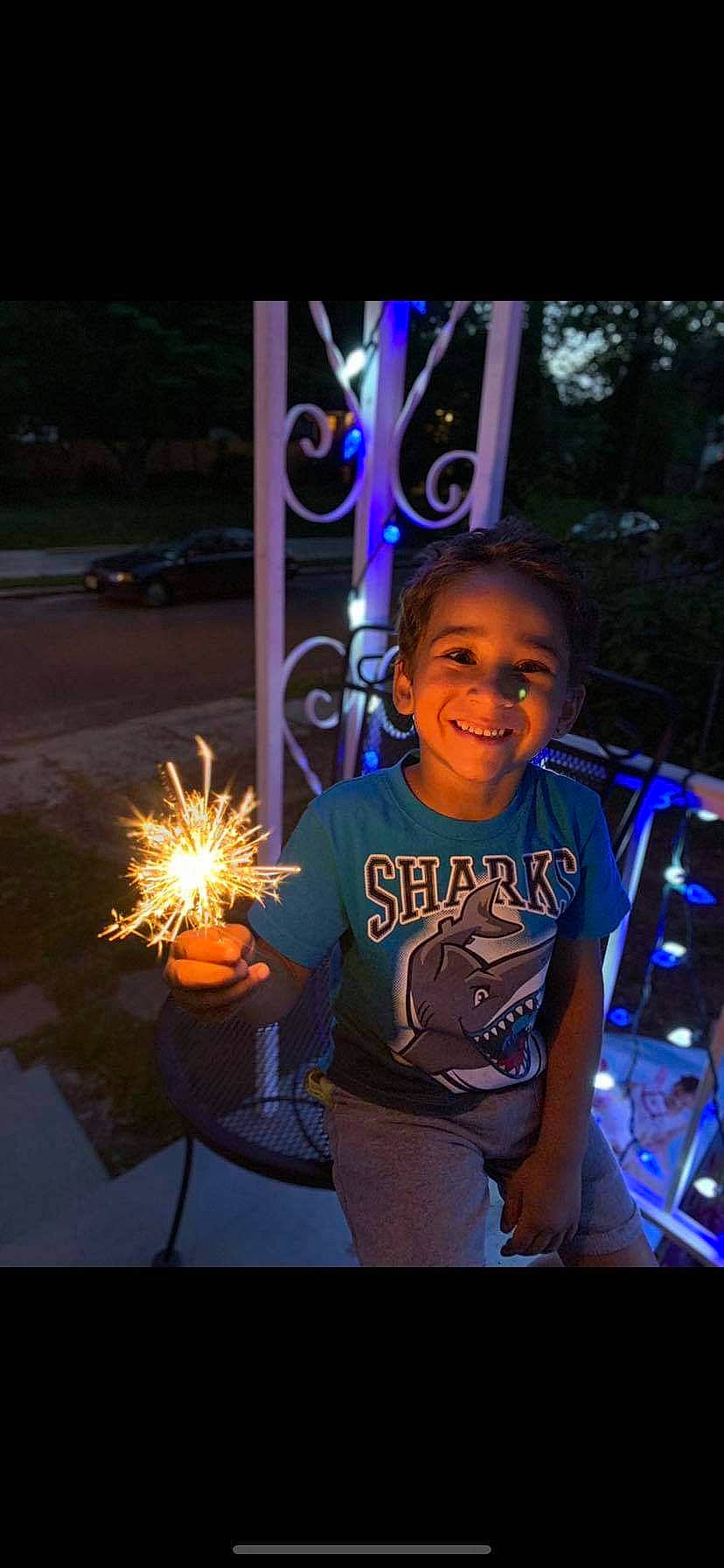 Jeremiah joined the competition — help win amazing prizes! child, cool, electric_blue, happy, joy, light, lighting, midnight, night, party, party_supply, person, sky, smile, sparkler, t_shirt, toddler, vacation, world