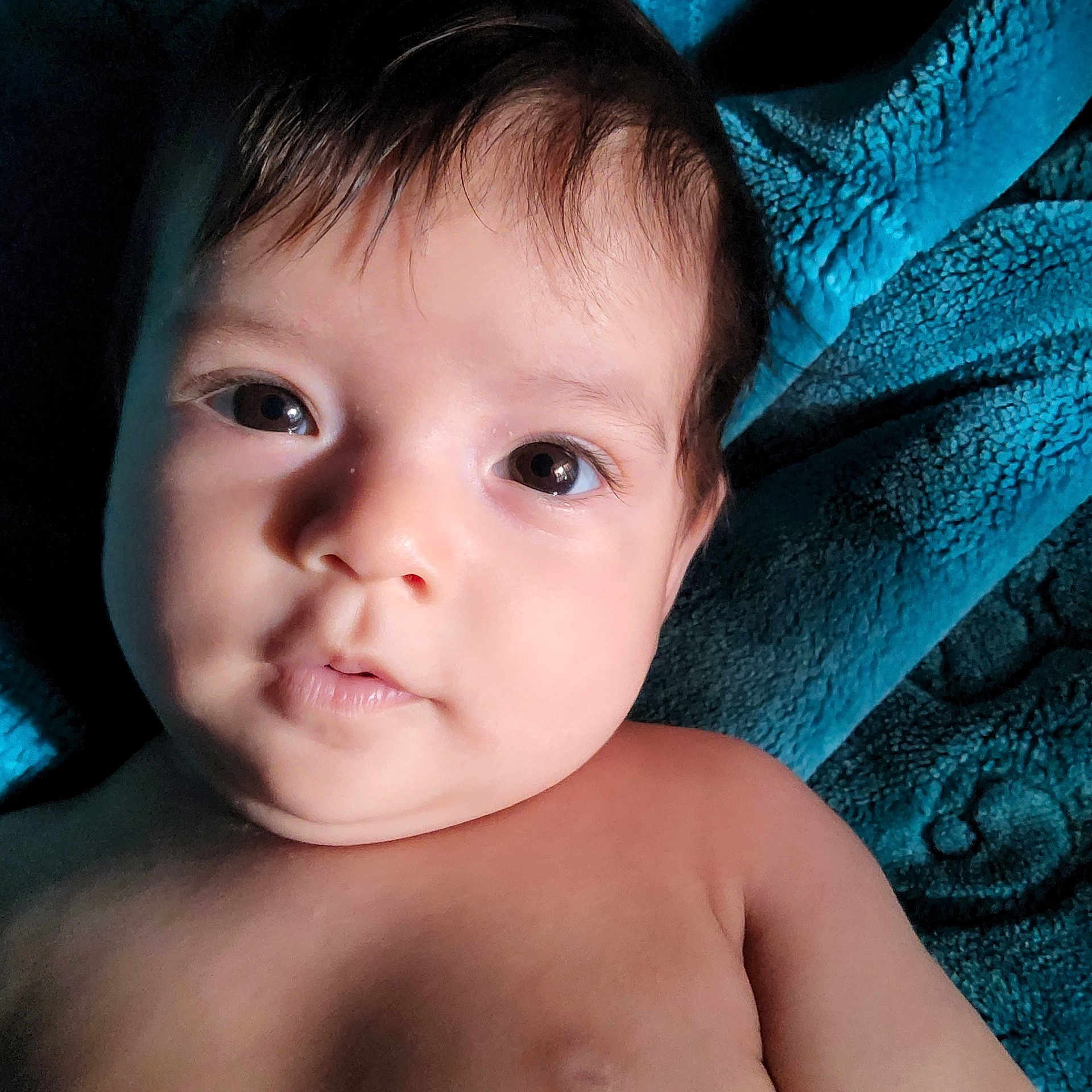 Azalea is registered to the contest to win money with this photo: baby, blanket, bodypart, ear, face, finger, frown, hand, happy, head, mouth, neck, newborn, person, photography, portrait, sad, selfie, smile, towel