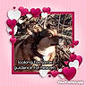 Baby Girl Mhithia is registered to the contest to win money with this photo: animal, brown_fur, canine, caption, closeup, collar, decorative_hearts, dog, expression, framed_photo, heart_frame, looking_up, nature, outdoor, pet, pink_background, searching, shadows, sunlight, text_overlay