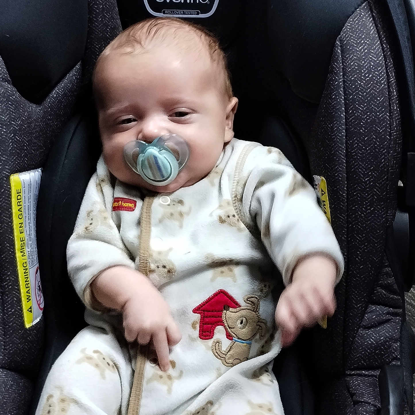 Calob Dennis Jr is registered to the contest to win money with this photo: adorable, baby, baby_boy, baby_girl, car_seat, child, child_care, clothing, comfort, cute, face, indoor, infant, onesie, pacifier, person, resting, seat, sleepy, young_child