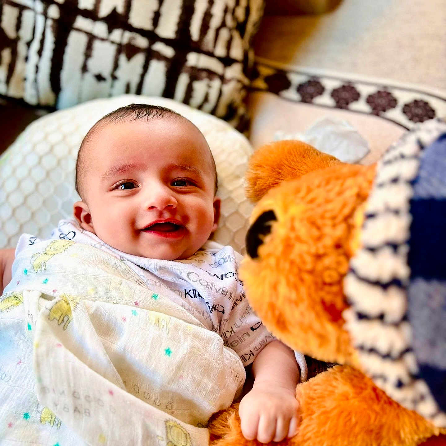 Samar joined the competition — help win amazing prizes! baby, babylaughing, blanket, couch, crib, cushion, face, furniture, happy, head, homedecor, infantbed, laughing, newborn, person, photography, portrait, quilt, sitting, smile