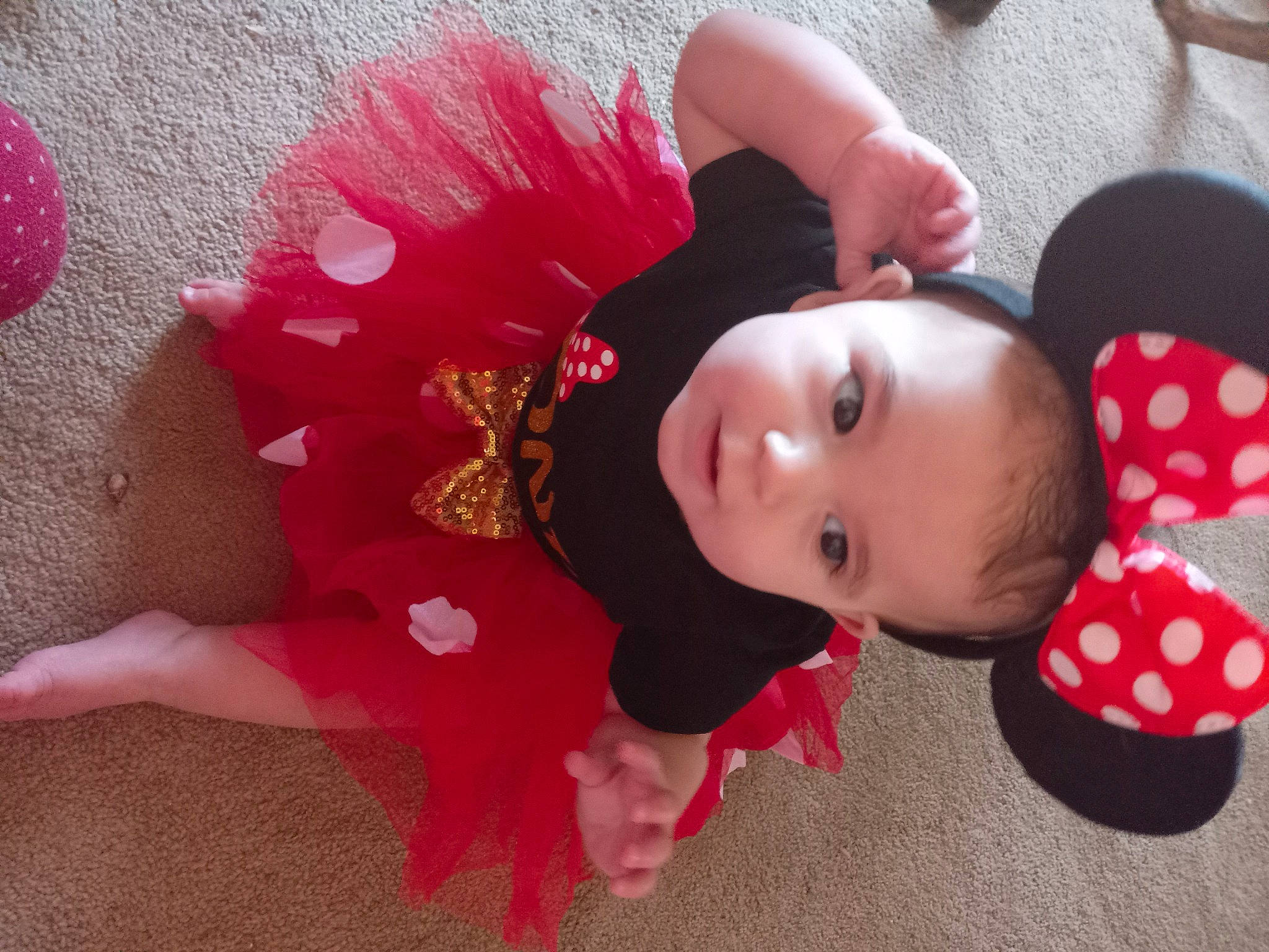 Tiffanie is registered to the contest to win money with this photo: baby, baby_toddler_clothing, carmine, child, dress, fashion_accessory, flooring, fun, grass, hair_accessory, happy, magenta, pattern, person, petal, pink, plaid, skin, sleeve, toddler