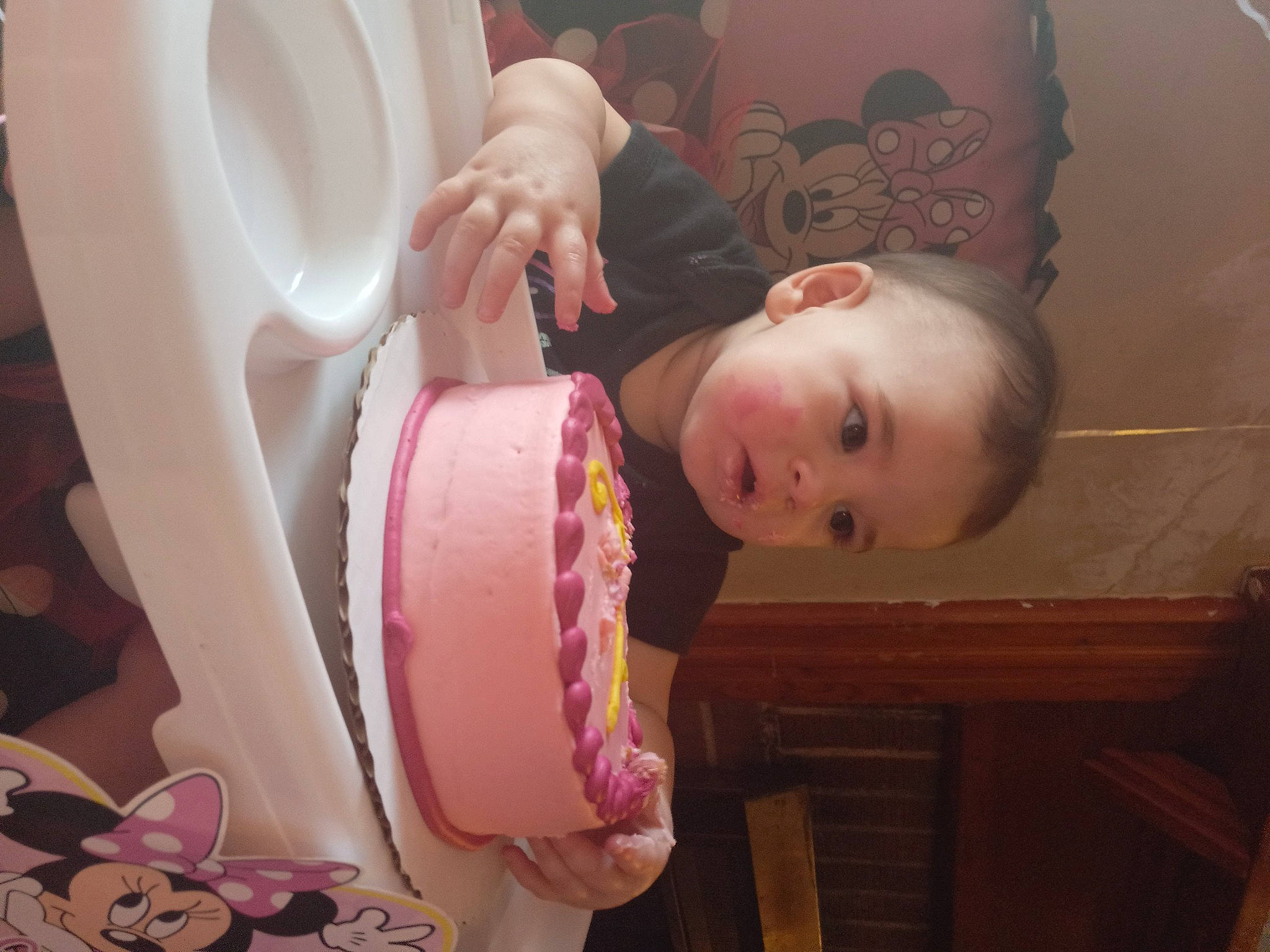 Tiffanie joined the competition — help win amazing prizes! arm, baby, birthday_cake, cake, cake_decorating, chair, child, dairy, event, food, fun, hand, happy, leg, person, pink, room, skin, sugar_cake, toddler