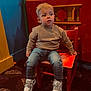 art, boy, child, clothing, face, footwear, furniture, head, indoors, jeans, male, painting, pants, person, photography, portrait, shoe, sitting, sneaker, wood