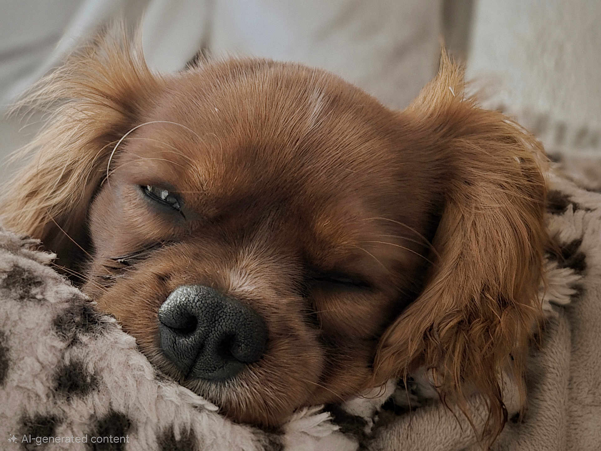 Rocco is registered to the contest to win money with this photo: dog, sleeping, close_up, brown_fur, blanket, cozy, pet, animal, nose, fur, resting, indoors, cute, snuggled, relaxed, ears, whiskers, detail, soft_light, peaceful