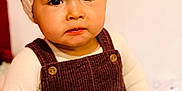 Ethan participe au concours pour gagner de l'argent avec cette photo : baby, child, clothing, corduroy, cute, expression, face, hand, hat, indoor, knit_hat, long_sleeve, overalls, person, portrait, sitting, skin, toddler, warm_clothing, young_child