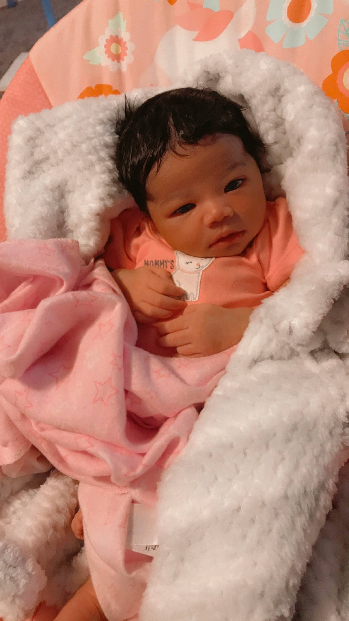 Meilani joined the competition — help win amazing prizes! baby, bedtime, blanket, cheek, child, eye, fur, fur_clothing, head, linens, nose, person, pink, skin, smile, textile, toddler