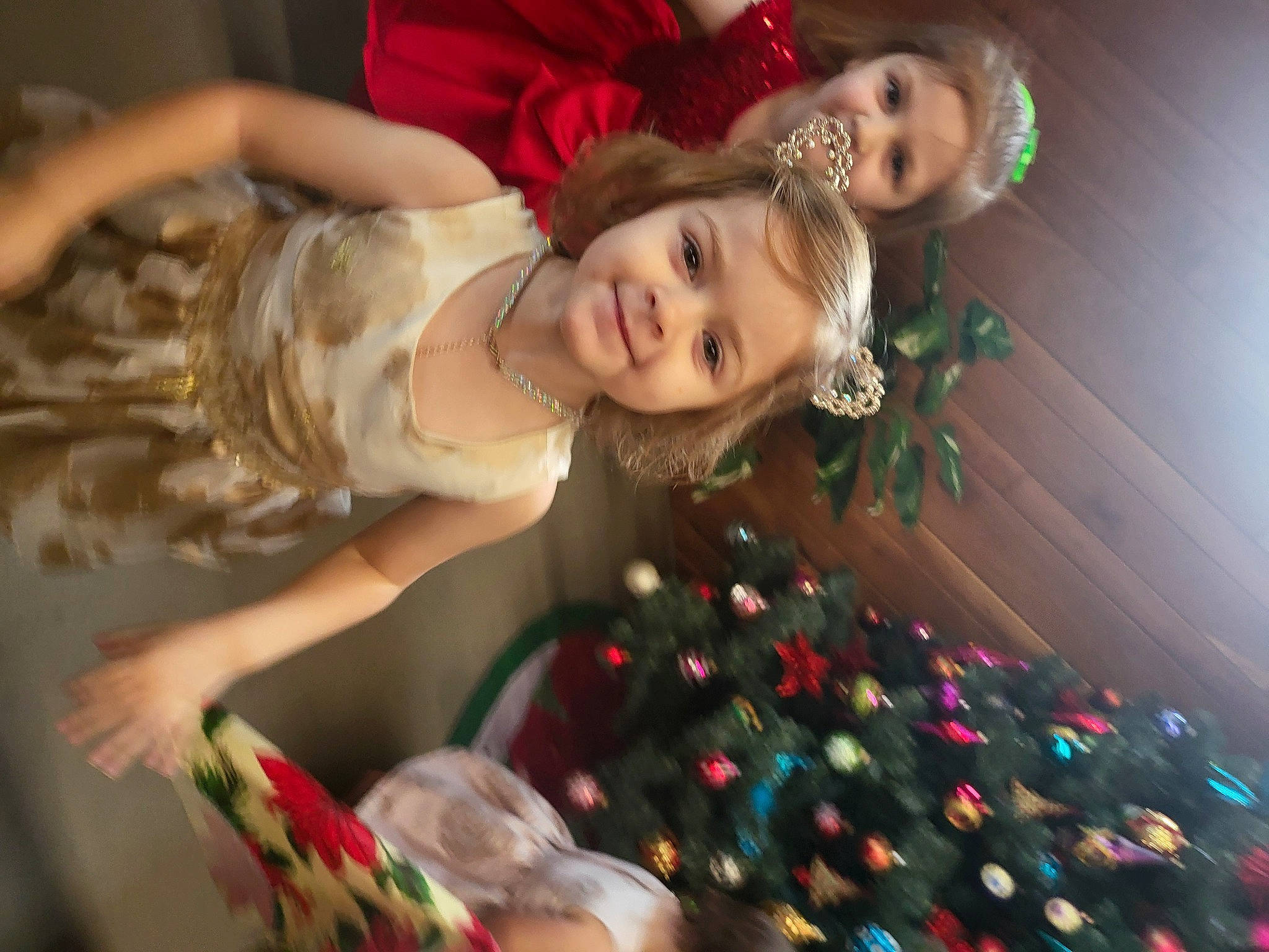 Adaline is registered to the contest to win money with this photo: child, christmas, christmas_decoration, christmas_eve, christmas_ornament, christmas_tree, event, eye, face, flash_photography, fun, happy, holiday, holiday_ornament, joy, leisure, ornament, person, plant, smile