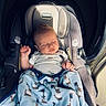 newborn, baby, infant, sleeping, car_seat, car, blanket, patterned_blanket, bears, child, face, hands, outdoor, travel,  안전, harness, seated, portrait, cozy, family