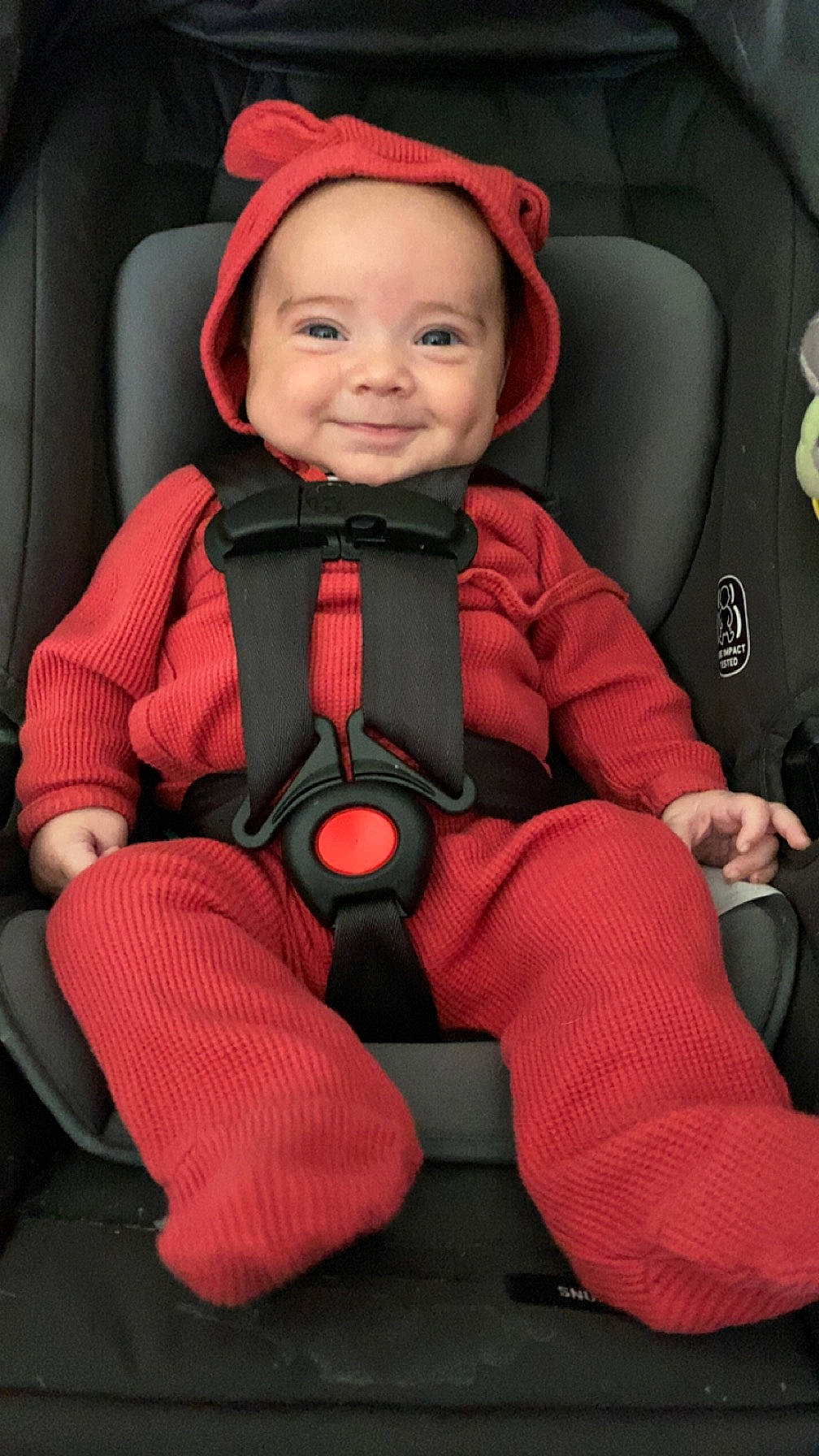 Rayden joined the competition — help win amazing prizes! auto_part, baby, baby_carriage, baby_toddler_clothing, car_seat, car_seat_cover, cheek, comfort, face, facial_expression, headwear, human_body, joy, lap, outerwear, person, red, seat_belt, skin, smile