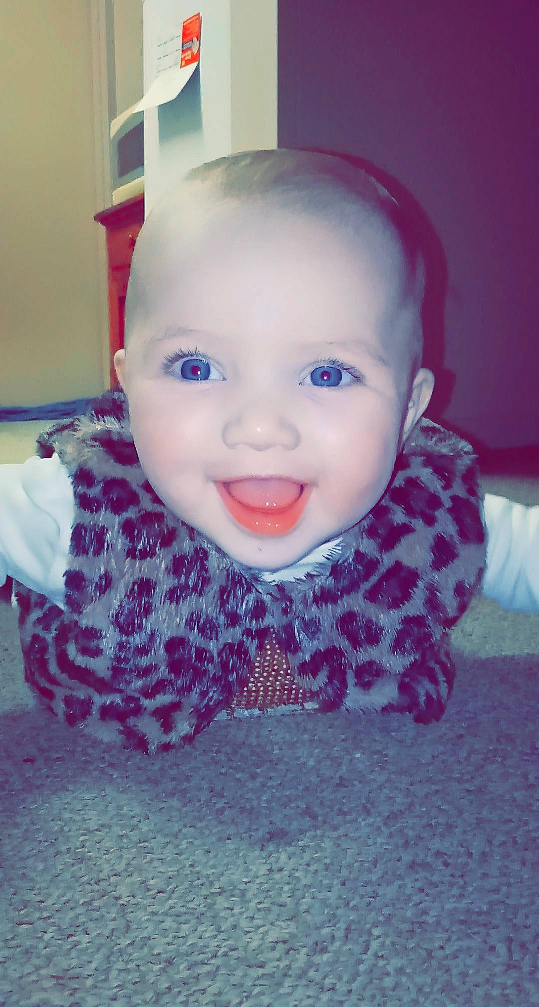 Mahlani is registered to the contest to win money with this photo: baby, beauty, cheek, child, chin, cool, eye, eyebrow, face, facial_expression, forehead, fun, head, joy, lip, nose, person, pink, purple, skin