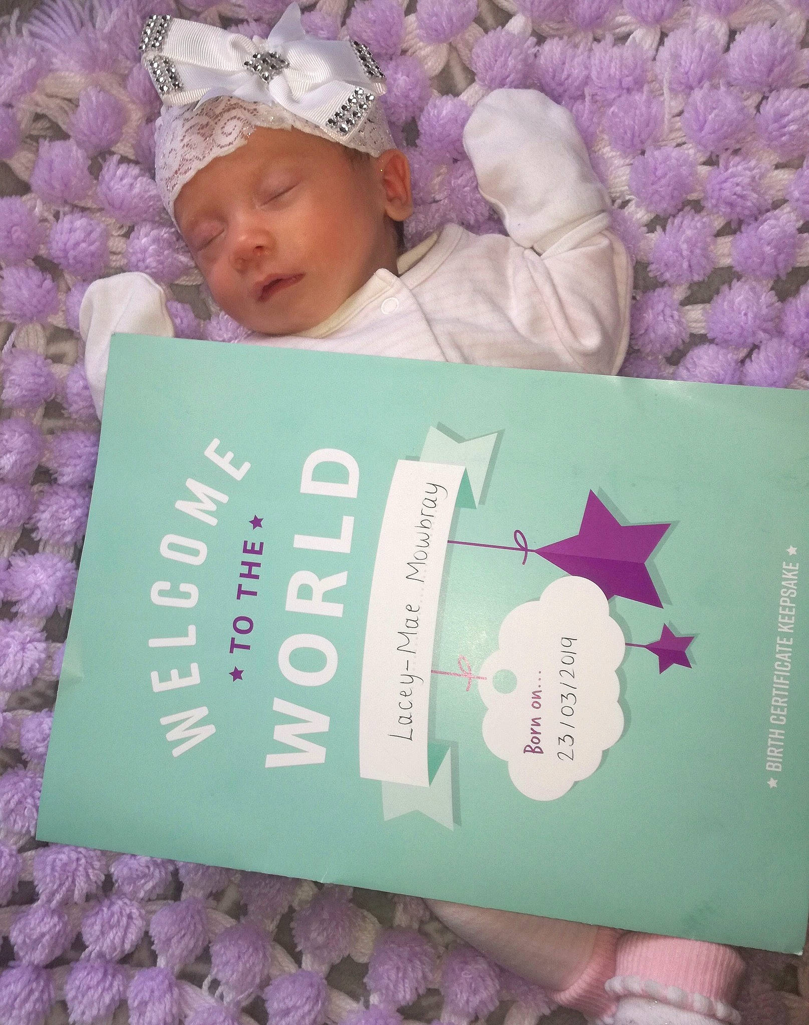 Lacey-mae joined the competition — help win amazing prizes! baby, child, headgear, headwear, lilac, person, pink, product, purple, text