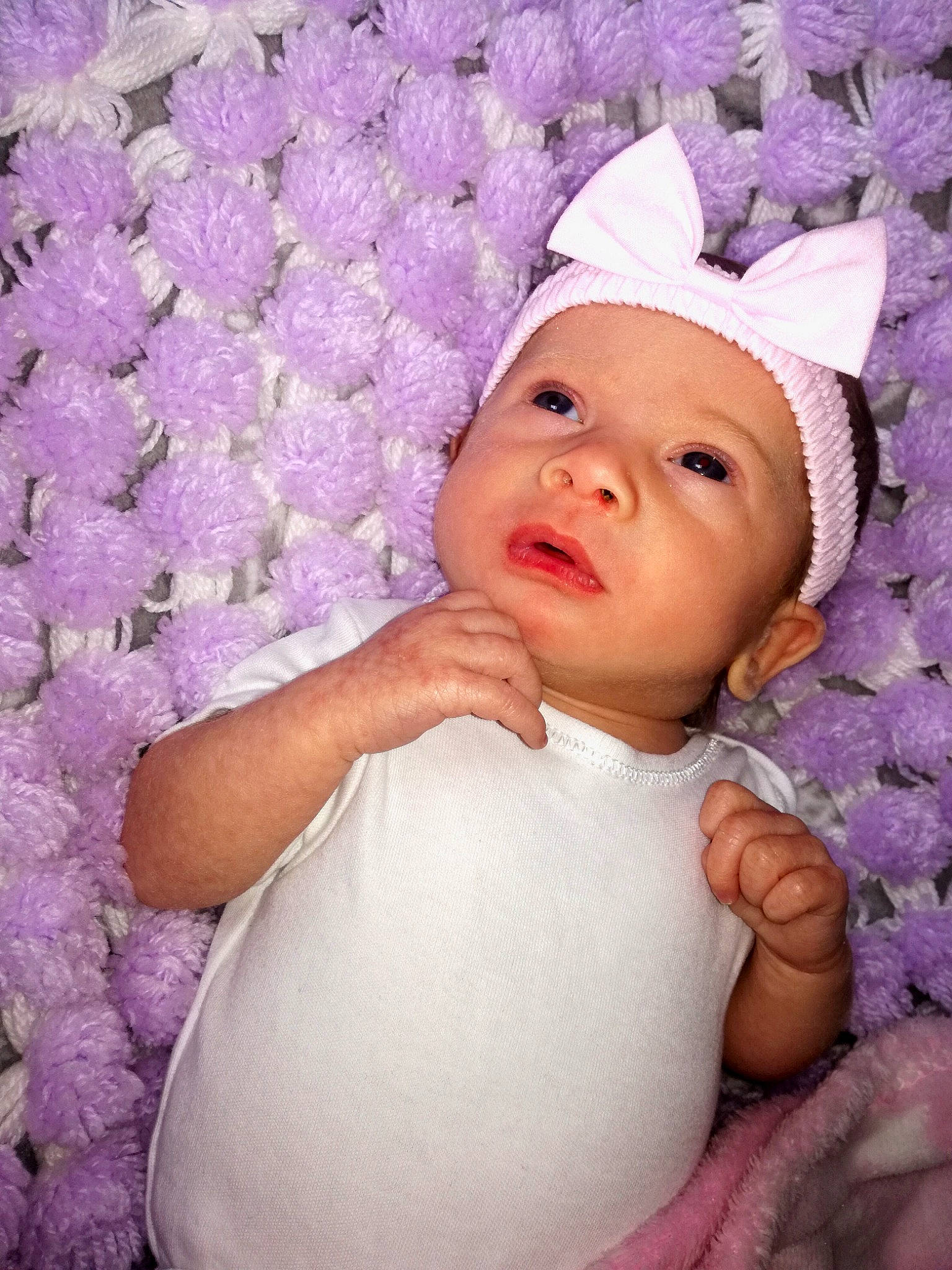Lacey-mae is registered to the contest to win money with this photo: baby, child, happy, headgear, headwear, lavender, lilac, person, pink, purple, smile, toddler